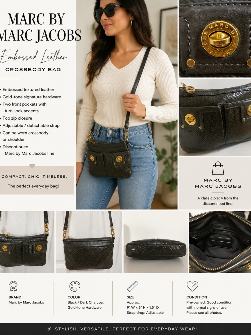 Marc by Marc Jacobs Embossed Leather Crossbody Bag Gold